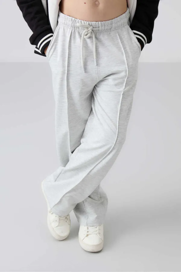 Tommylife Wholesale 7-15 Years Wide Leg Standard Fit Girls' Sweatpants 75144 Snow Melange