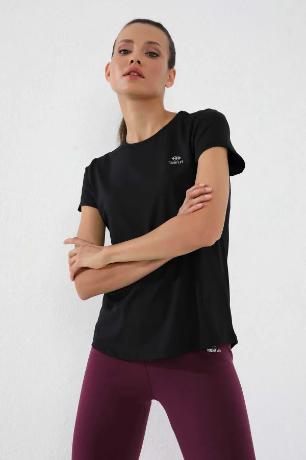 Tommylife Wholesale Black Basic Short Sleeve Standard Fit O Neck Women's T-Shirt - 97144
