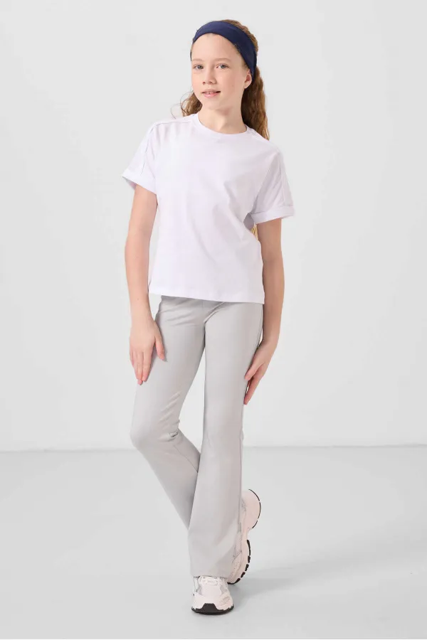 Leggings Tommylife Wholesale pour filles, coupe standard flexible, style basique, jambes évasées, couleur pierre (réf. 75193).