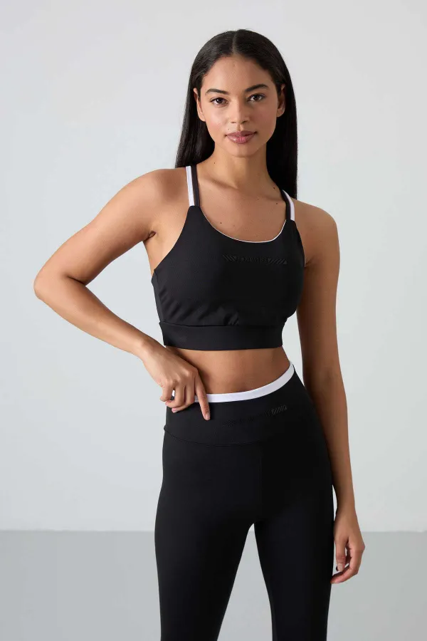 Tommylife Toptan Yüksek Bel Dar Paça Kadın Büstiyer Tayt Takım 95333 Siyah