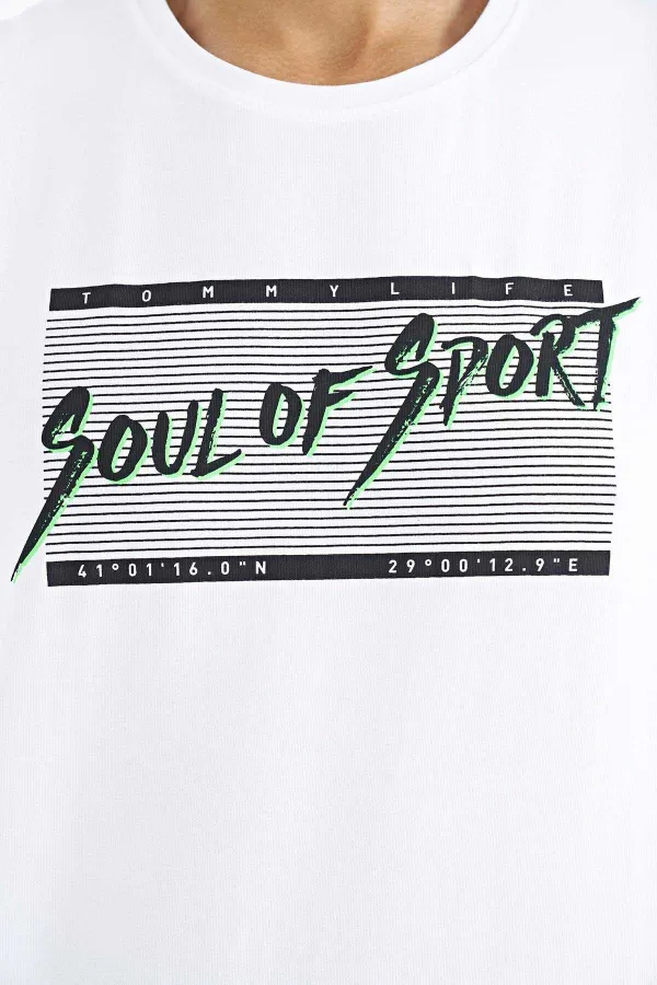 Tommylife Toptan Beyaz Yazı Desen Baskılı Standart Kalıp O Yaka Erkek T-Shirt - 88172