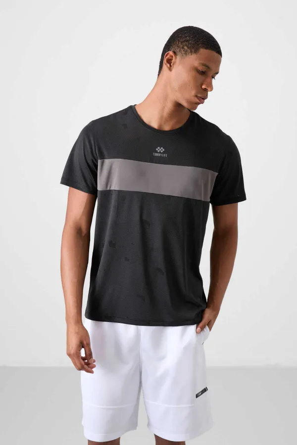 Tommylife Toptan O Yaka Standart Kalıp Aktif Spor Erkek T-Shirt 88398 Siyah