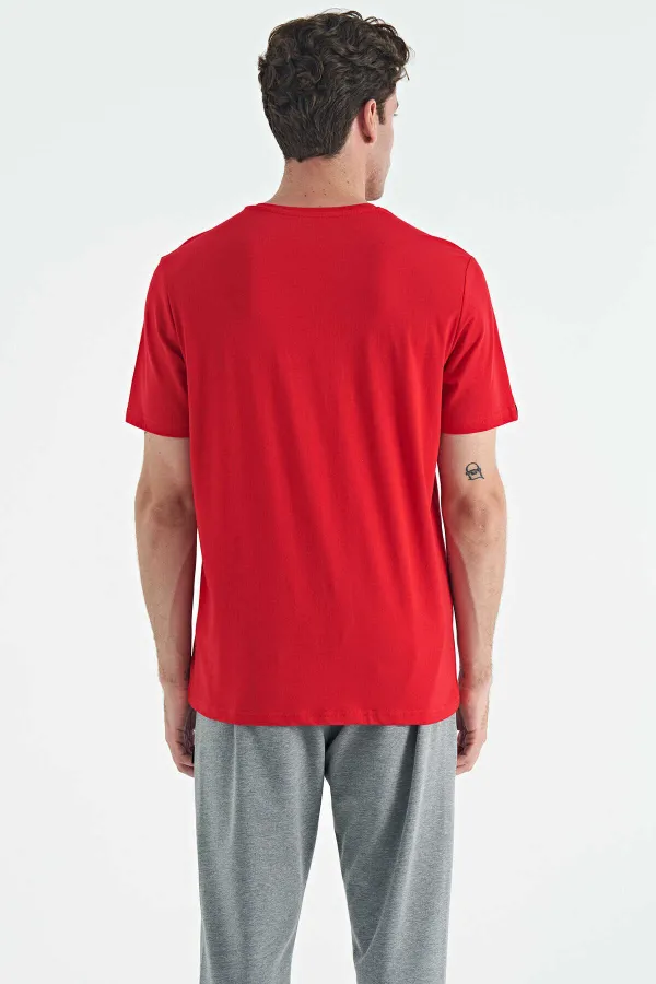 T-shirt basique Tommylife Wholesale à col rond et coupe standard pour homme, rouge, référence 87911