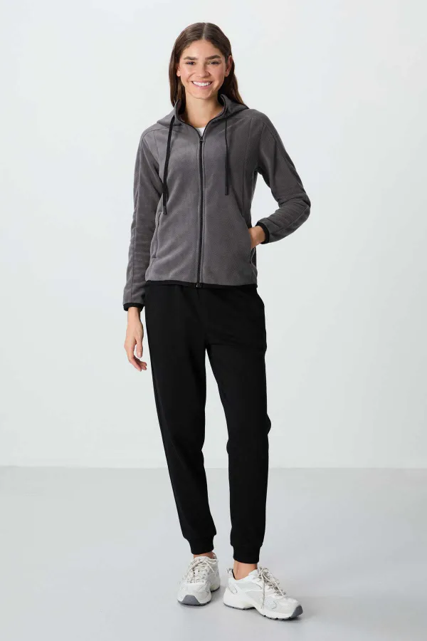 Sweat-shirt polaire à capuche zippé Tommylife Wholesale pour femme, coupe standard, gris foncé, référence 97287