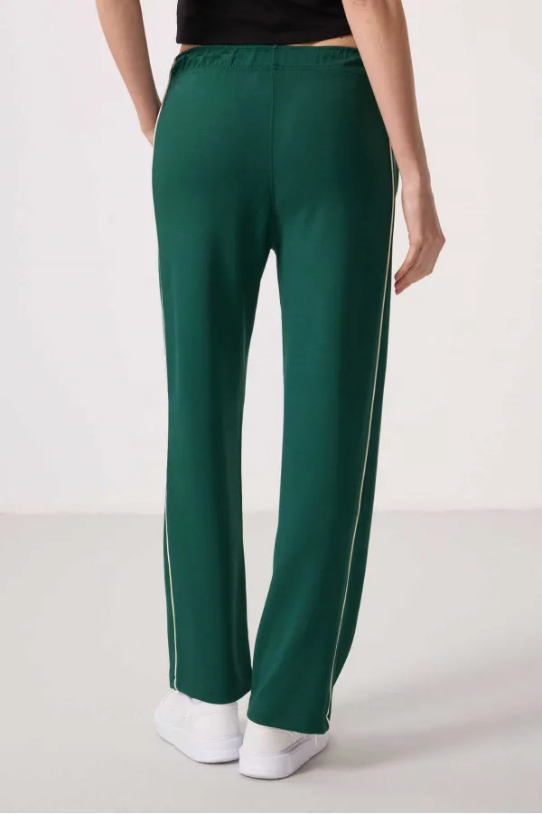 Tommylife Toptan Yumuşak Dokulu Yan Panel Detaylı Geniş Paça Kadın Palazzo Pantolon - 94669 Yeşil