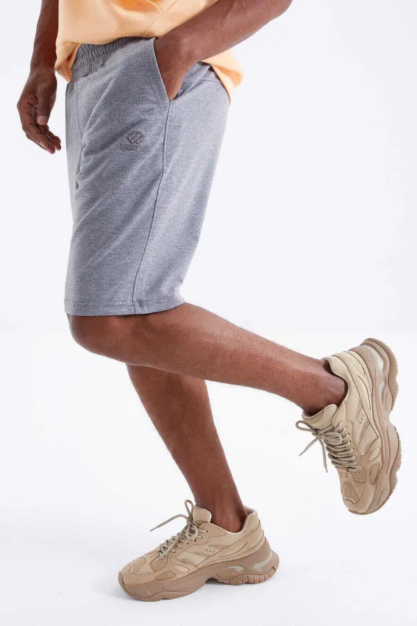 Tommylife Toptan Gri Melanj Bağcıklı Standart Kalıp Basic Erkek Şort - 81212