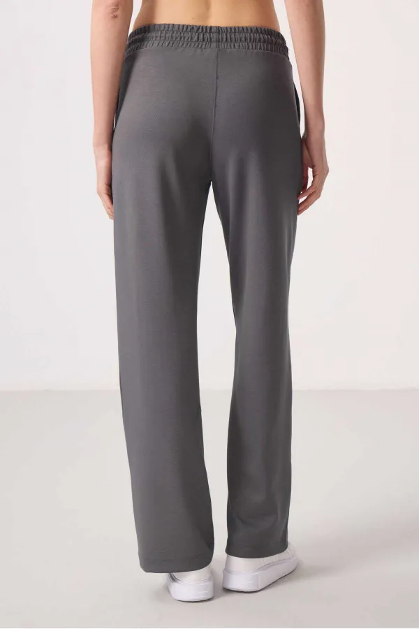 Tommylife Toptan Yumuşak Dokulu Cepli Ön Dikiş Detaylı Kadın Palazzo Pantolon - 94670 Koyu Gri