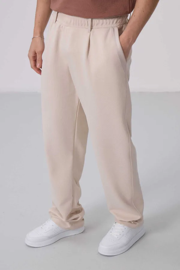 Tommylife Toptan Yüzeyi Dokulu Rahat Form Palazzo Erkek Pantolon 82163 Bej