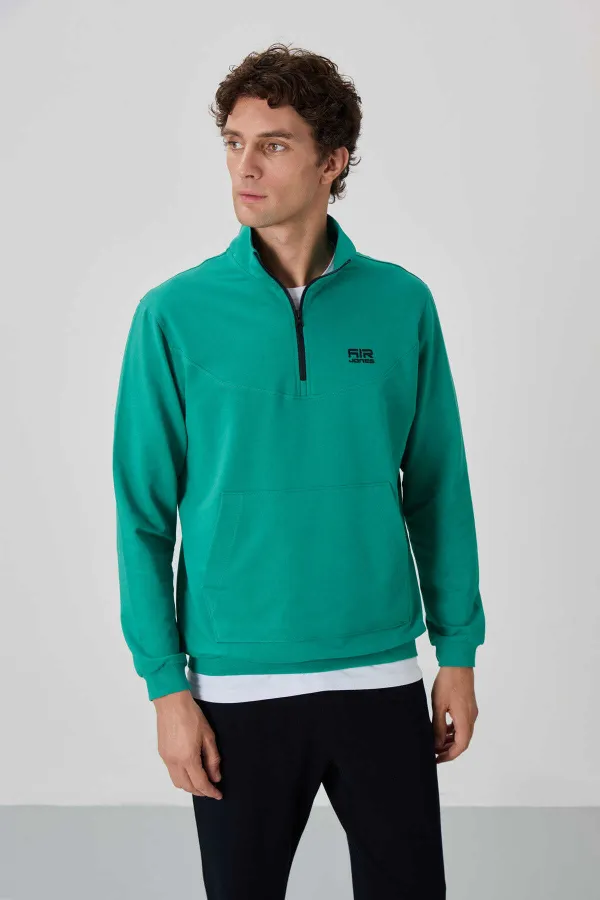 Tommylife Wholesale Herbert Standard Fit Stand-Up Collar Men's Tracksuit Set 85233 Sea Green - Navy Blue