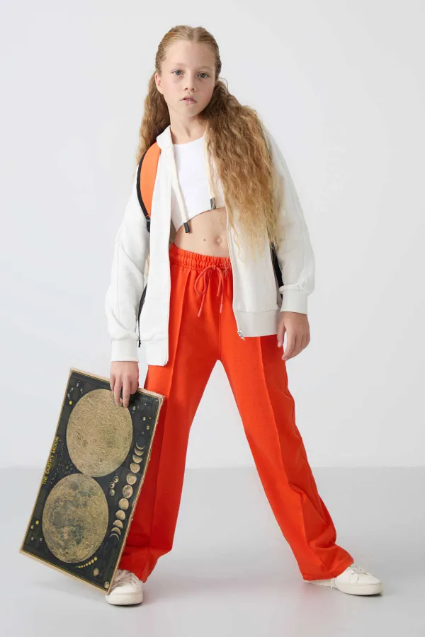 Pantalon de survêtement Tommylife Wholesale pour filles de 7 à 15 ans, coupe standard, jambes larges, référence 75144, orange.