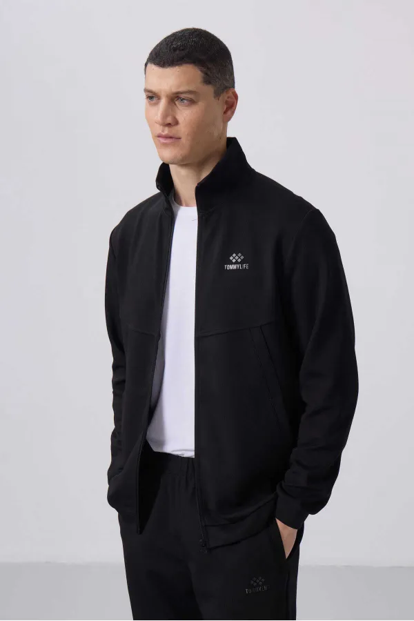 Tommylife Wholesale Textured Surface Comfortable Fit Men's Tracksuit Set 85273 Black
