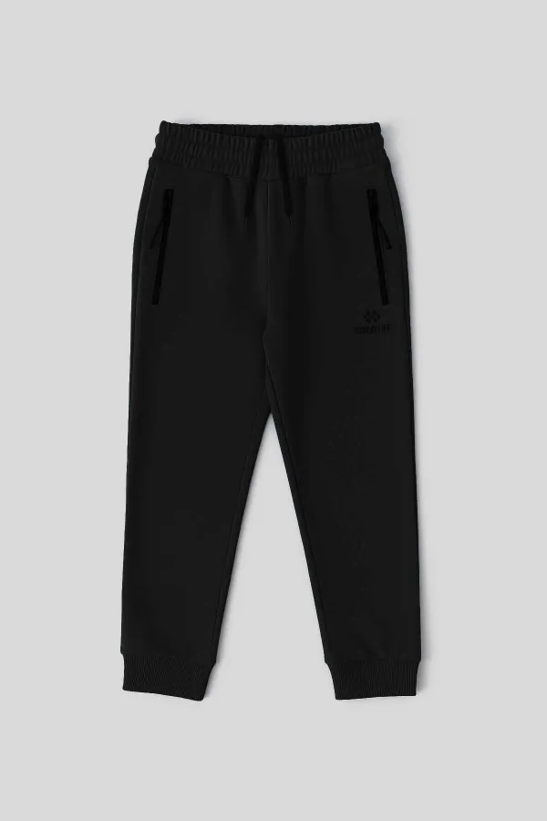 Pantalon de jogging basique noir pour garçon Tommylife, avec poches zippées et taille à cordon - 10798