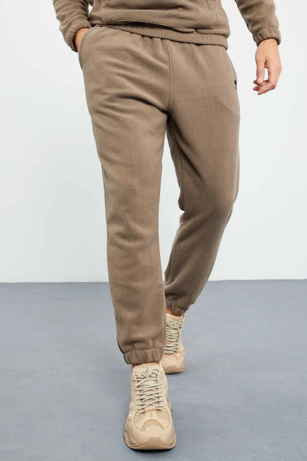 Tommylife Wholesale Standard Fit Half-Zip Fleece Men's Tracksuit Set 85159 Camel