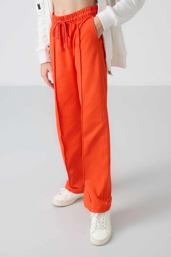 Pantalon de survêtement Tommylife Wholesale pour filles de 7 à 15 ans, coupe standard, jambes larges, référence 75144, orange.