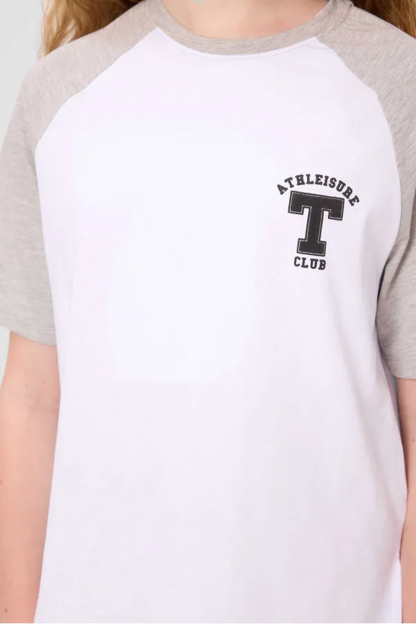 Tommylife Toptan O Yaka  Pamuklu Baskılı Oversize Fit Kız Çocuk T Shirt 75179 Beyaz