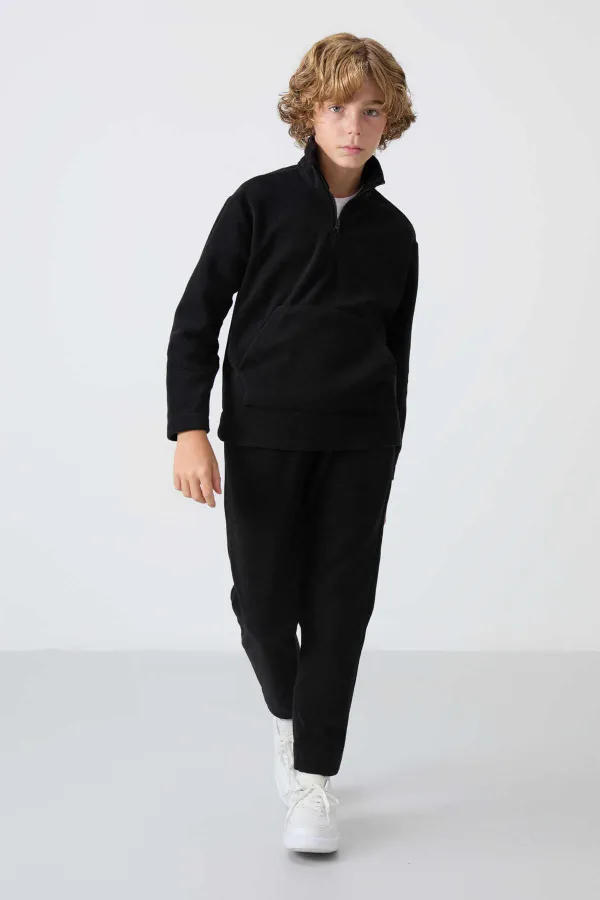 Ensemble de survêtement en polaire à col montant Tommylife Wholesale Serverer Boy, noir, référence 11218