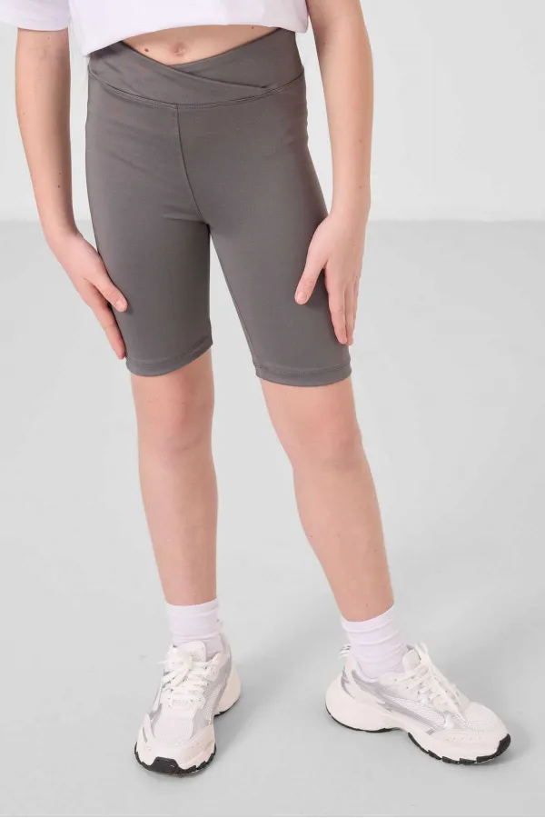 Tommylife Toptan V Yaka Kemer Detaylı Standart Fit Performans Kız Çocuk Tayt Takım 75187 Beyaz Koyu Gri