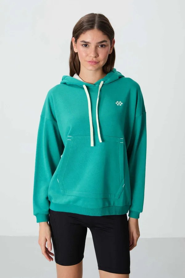 Sweat-shirt à capuche oversize pour femme Tommylife Wholesale 97291 Bleu marine et vert