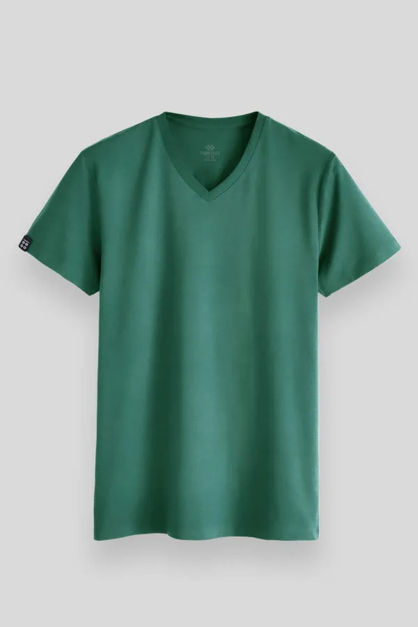 Tommylife Toptan V Yaka Standart Kalıp Basic Erkek T-Shirt 87912 Su Yeşili