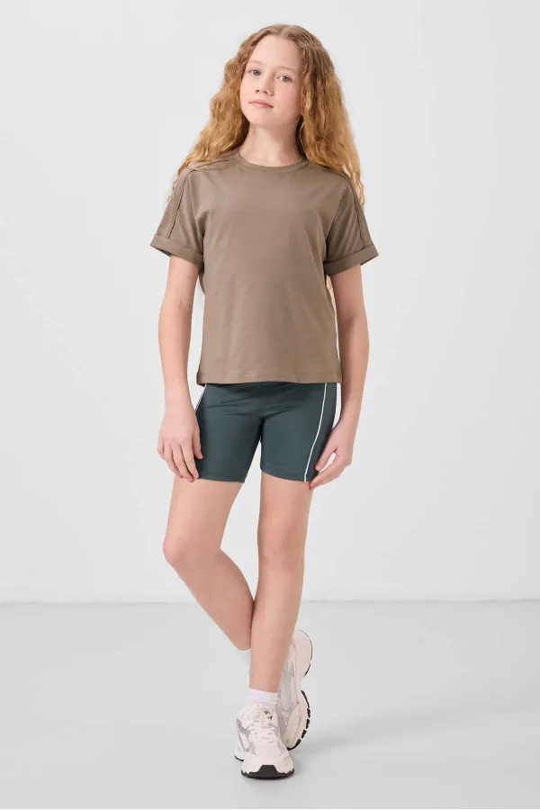 Tommylife Toptan Esnek Standart Fit Basic Performans Kız Çocuk Tayt 75189 Orman Yeşili