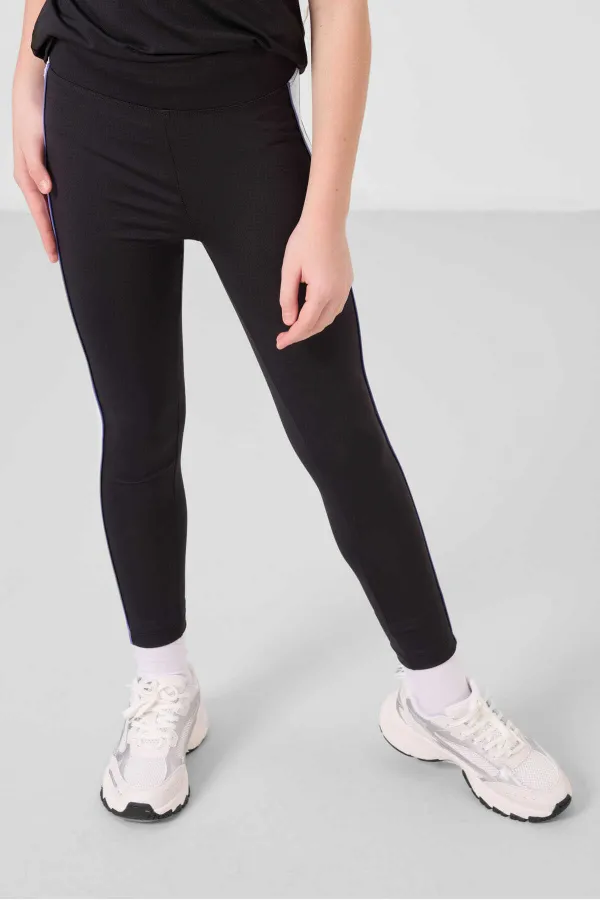 Ensemble de leggings Tommylife Wholesale pour filles, col rond, rayures latérales, coupe standard, noir, réf. 75191