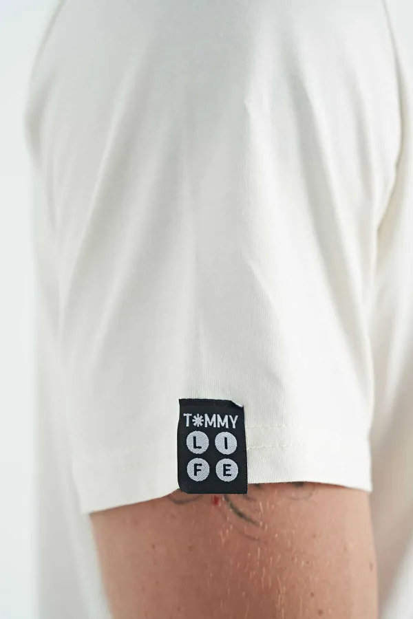 Tommylife Toptan O Yaka Standart Kalıp Basic Erkek T-Shirt 87911 Ekru