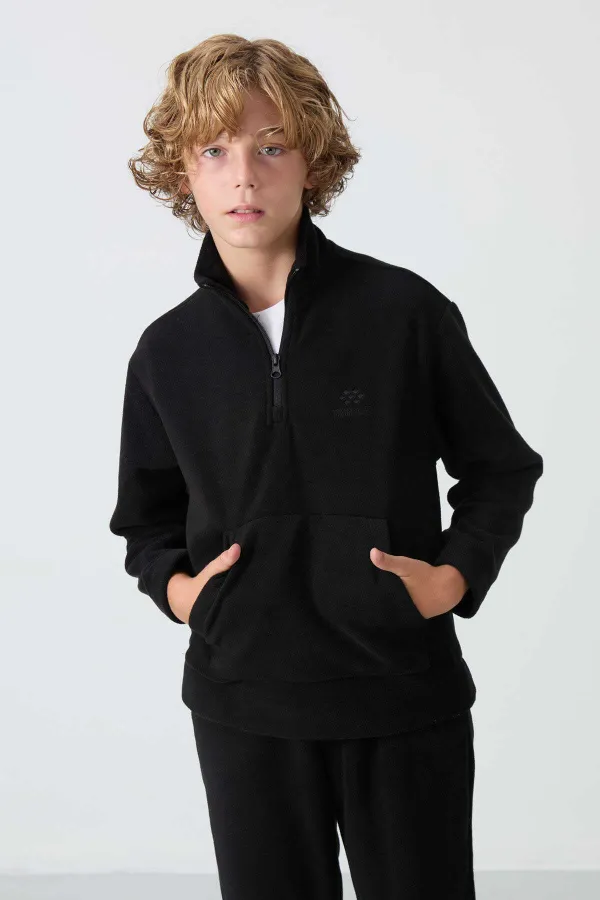 Ensemble de survêtement en polaire à col montant Tommylife Wholesale Serverer Boy, noir, référence 11218