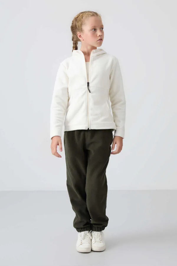 Sweat-shirt à capuche en polaire coupe standard pour filles de 7 à 15 ans, Tommylife Wholesale, référence 75152, écru