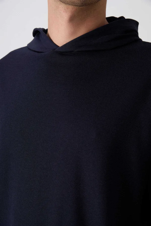 Tommylife Wholesale Hooded Oversize Basic Men's T-Shirt 88335 Navy Blue