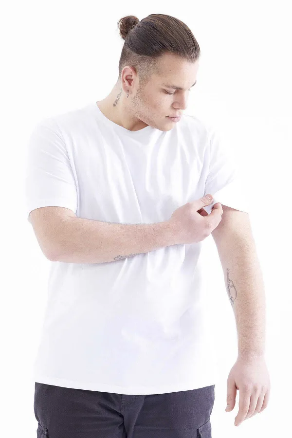 T-shirt homme Tommylife Wholesale blanc basique à manches courtes et col rond, grandes tailles - 88072