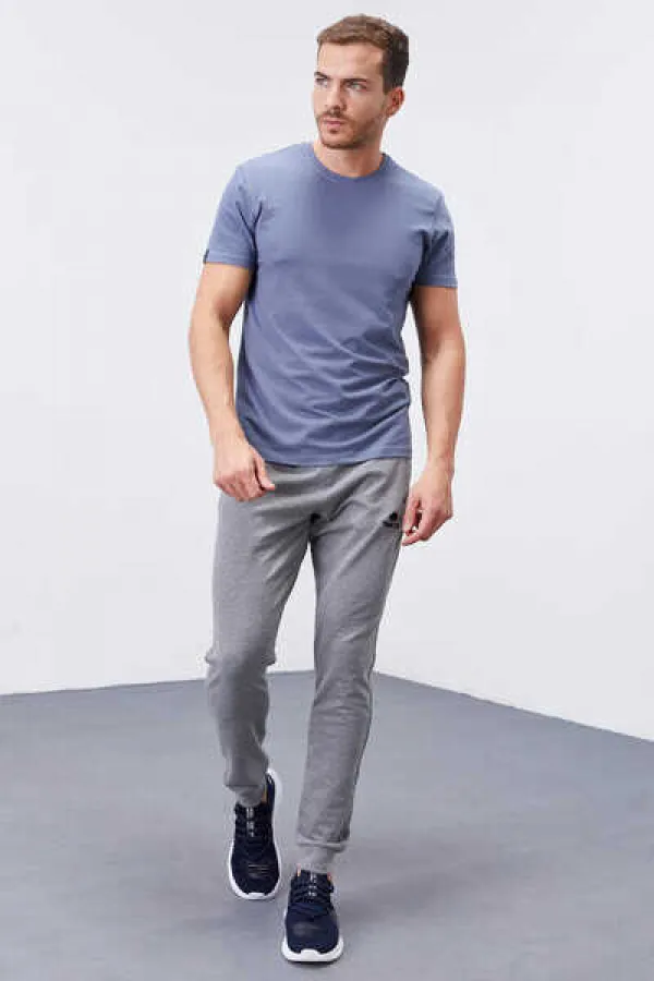 Tommylife Toptan Gri Melanj Fermuar Cepli Dar Kalıp Jogger Erkek Eşofman Alt - 84343