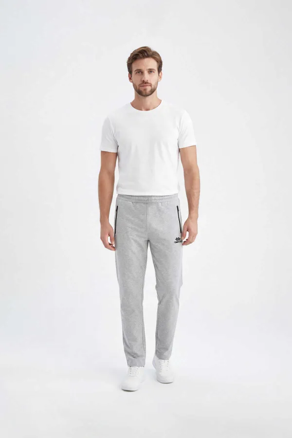 Tommylife Wholesale Grey Melange Basic Zip-Pocket Classic Leg Plus Size Men's Sweatpants - 84508