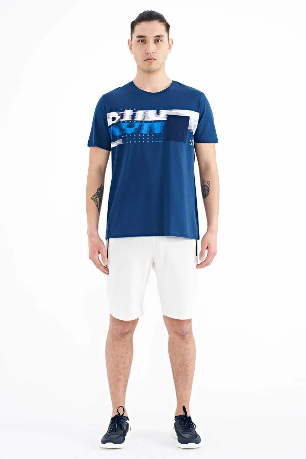 Tommylife Wholesale Indigo Printed Standard Fit Men's T-Shirt with Front Pocket Detail - 88200