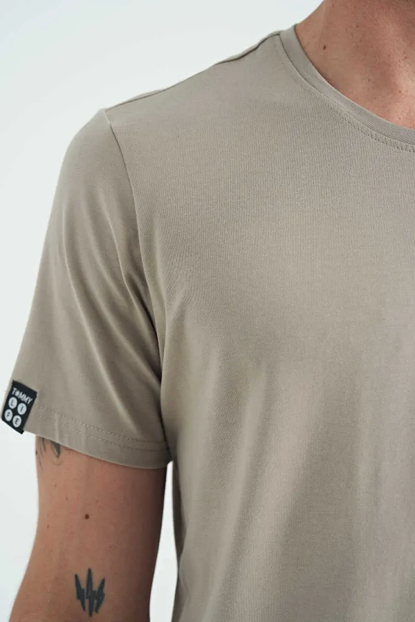 Tommylife Toptan O Yaka Standart Kalıp Basic Erkek T-Shirt 87911 Koyu Bej