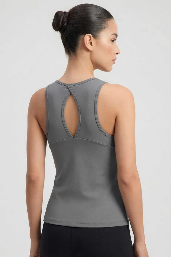 Débardeur de sport Tommylife pour femme, gris foncé, coupe standard, dos croisé - 97296