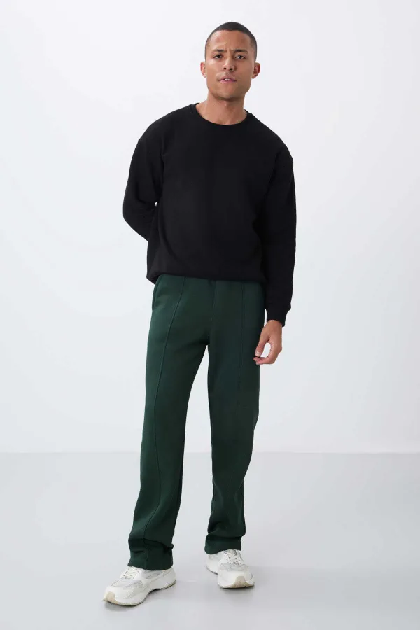 Tommylife Toptan Oversize Basic Düz Paça Erkek Eşofman Alt 82146 Çam Yeşili