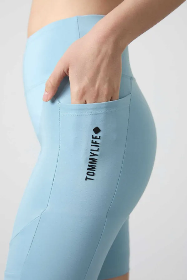 Leggings motardes taille haute Tommylife pour femmes, bleu clair, référence 91012 (vente en gros)