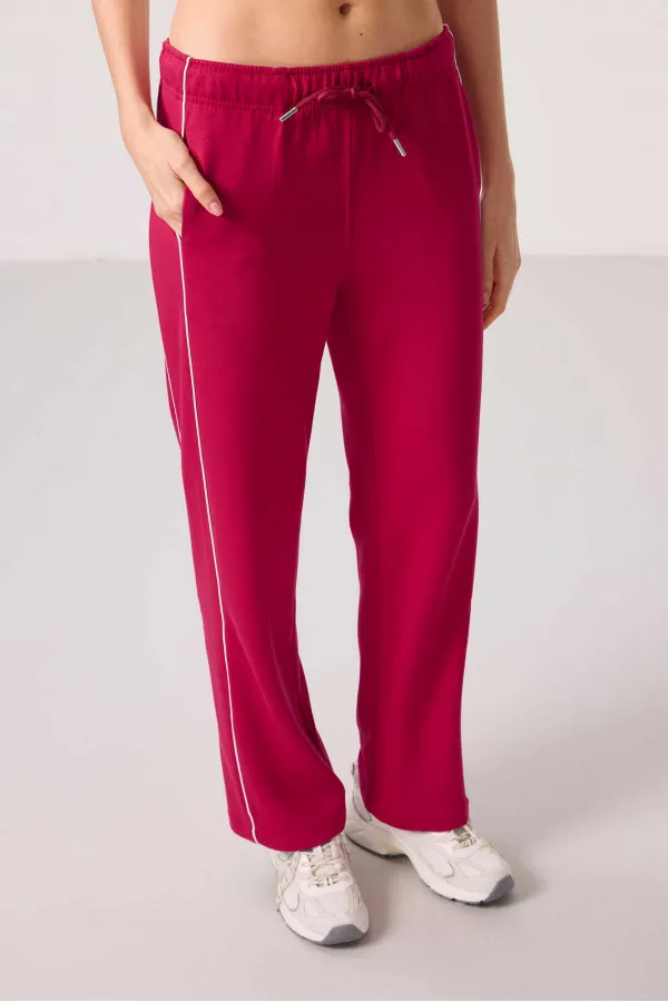 Pantalon palazzo à jambes larges et texture douce Tommylife pour femme, avec empiècements latéraux - 94669 Rouge Viva