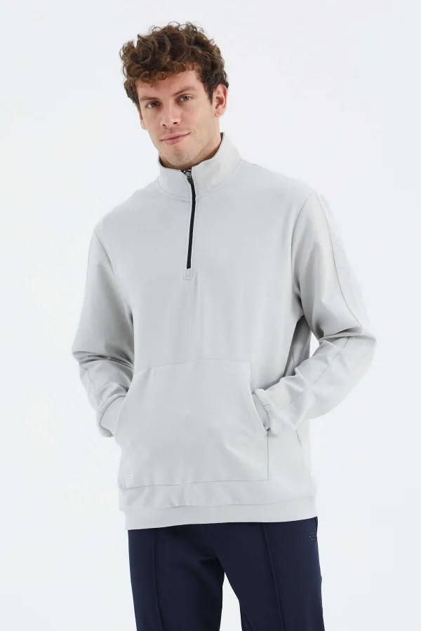 Sweat-shirt homme Tommylife en gros, orné de pierres, col montant, demi-zip et poches - 88278