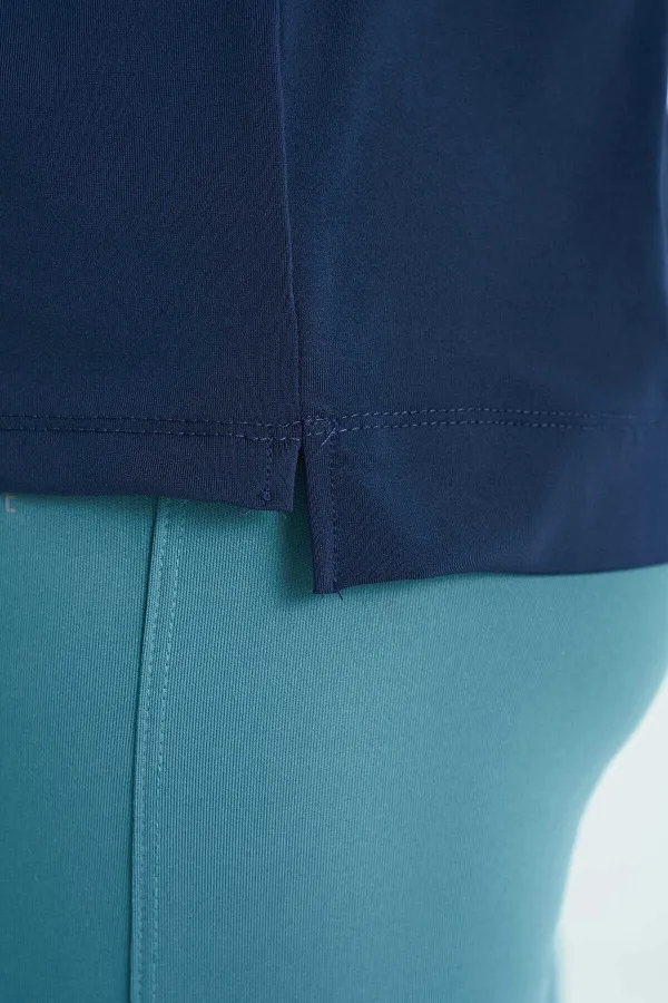 Tommylife Wholesale Indigo Crew Neck Print Detail Oversize Short Sleeve Women's T-Shirt - 97263