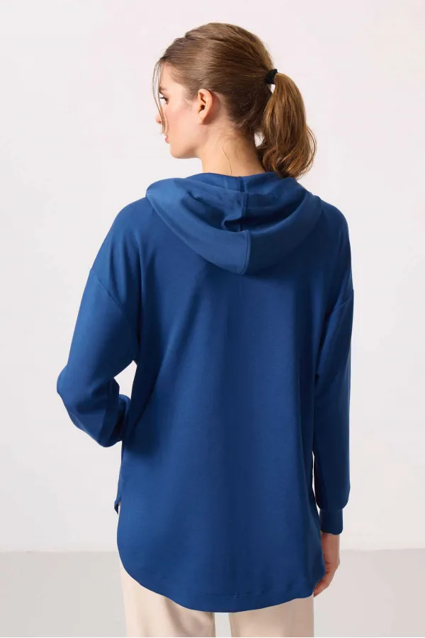 Sweat-shirt tunique oversize à capuche en tissu doux Tommylife Wholesale pour femme - 97302 Parliament