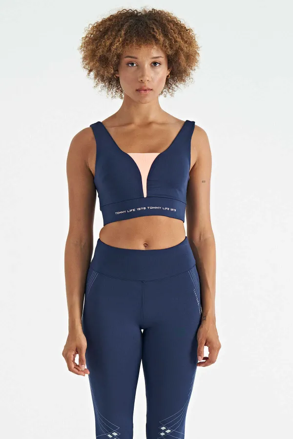 Bustier Tommylife Wholesale en tissu scuba imprimé indigo à blocs de couleur, coupe ajustée, pour femme - 97271
