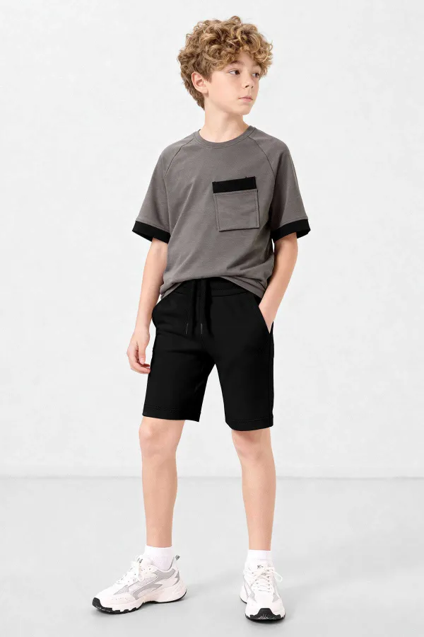 Tommlife Wholesale Black Standard Fit Basic Performance Boys Shorts - 11303