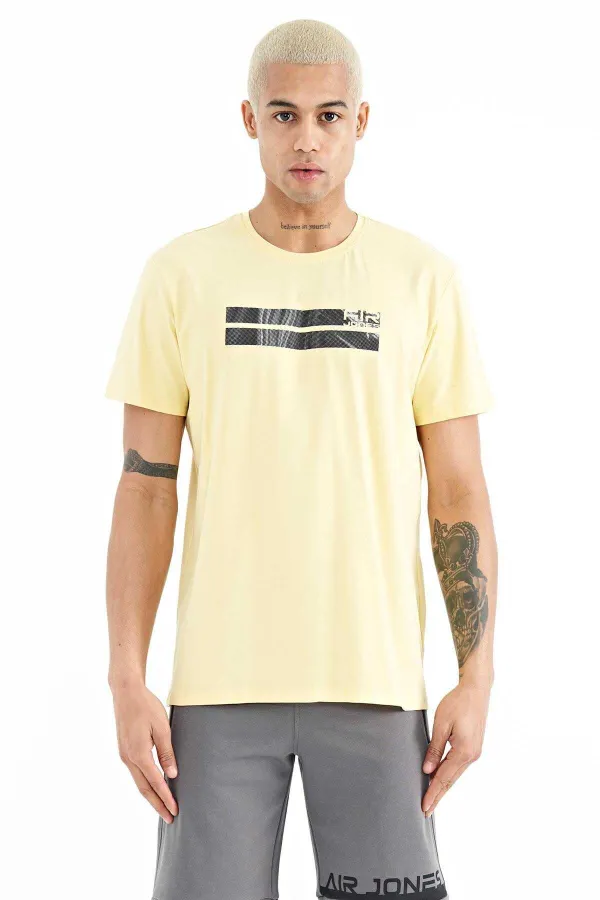 Tommylife Wholesale Peter Pan Neck Standard Fit Printed Men's T-Shirt 88204 Yellow