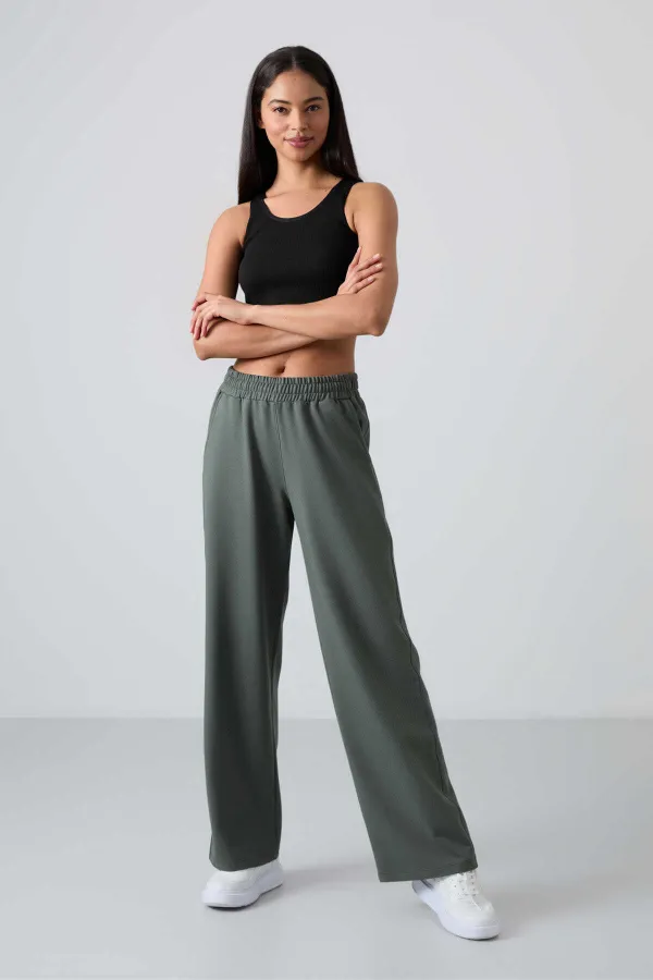 Tommylife Wholesale Comfortable Fit Wide Leg Women's Sweatpants 94567 Khaki