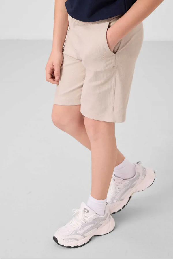 Tommylife Toptan Pamuklu Oversize Fit Dokuma Hafif Esnek Chino Erkek Çocuk Şort Takım 11279 Lacivert-Taş