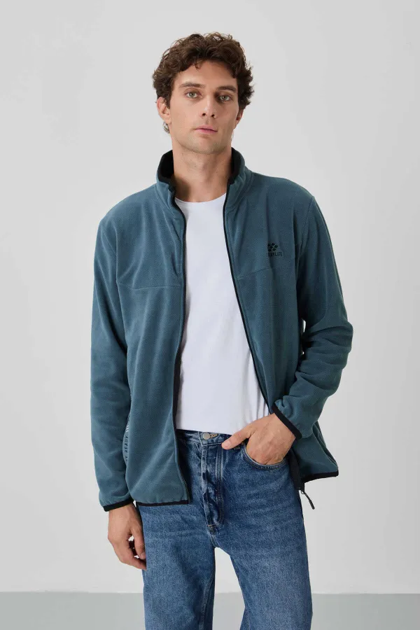 Sweat-shirt en polaire zippé à col montant pour homme Tommylife, modèle standard, vente en gros, 87992, pétrole