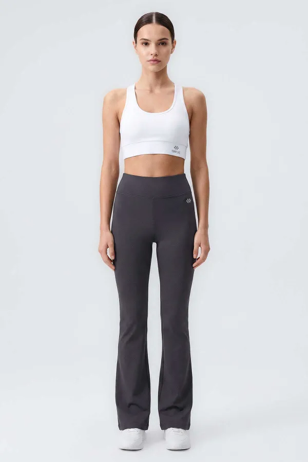 Leggings de sport évasés pour femmes Tommylife, gris foncé, taille haute, souples et performants - 94686 Leggings de sport évasés pour femmes Tommylife, gris foncé, taille haute, souples et performants - 94686