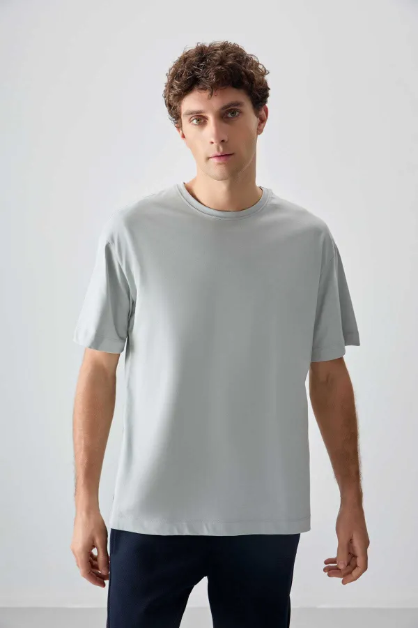 T-shirt basique oversize à col rond Tommylife pour homme, coloris pierre, référence 88353.