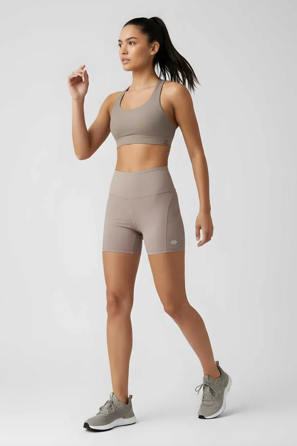 Leggings courts motardes taille haute, coupe slim, beige foncé, Tommlife Wholesale - 91017